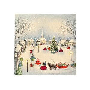 Vintage 40s 50s Christmas Card Victorian Snowy Village Scene Retro Art Ephemera